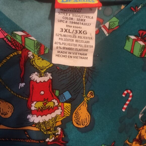 The Grinch Scrub Top Shirt Christmas Women's Size 3XL Dr. Seuss Holiday - Picture 3 of 3